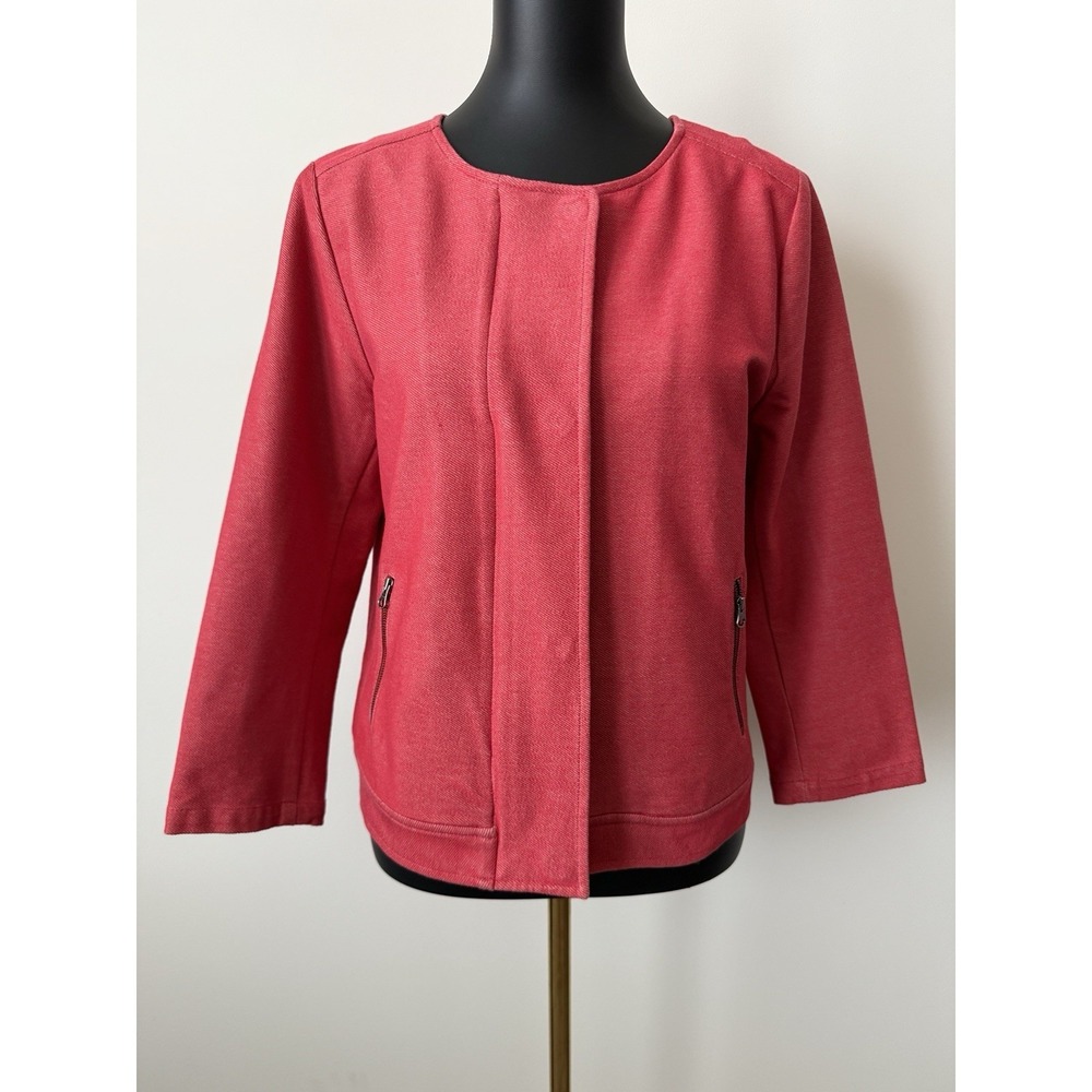 J.Jill Heathered Red Zip Moto Sweater Jacket Women's M Stretch Cotton